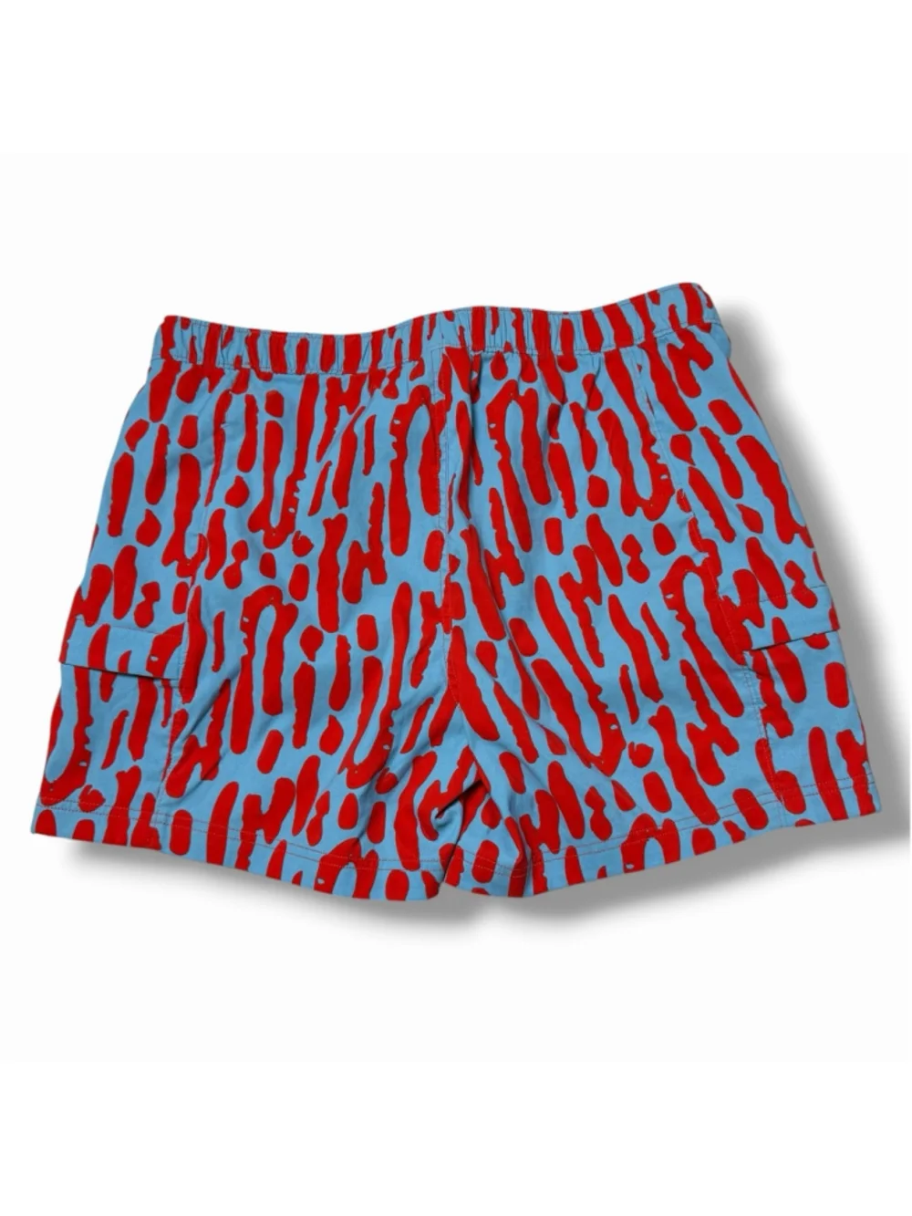 The North Face Mens L Printed Class V Pull On Shorts Norse Blue Amniote Red Belt
